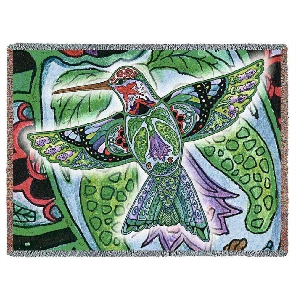 New Large Hummingbird Northwest Heavy Cotton Afghan Throw Blanket Wild Bird NIP